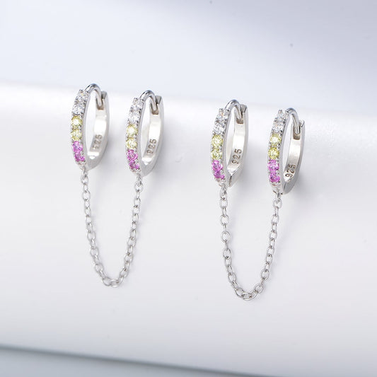 Double Piercing Dangle Chain Hoop Earrings