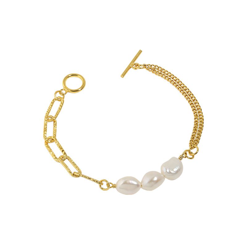 Asymmetry Hollow Chain Baroque Pearl Bracelet