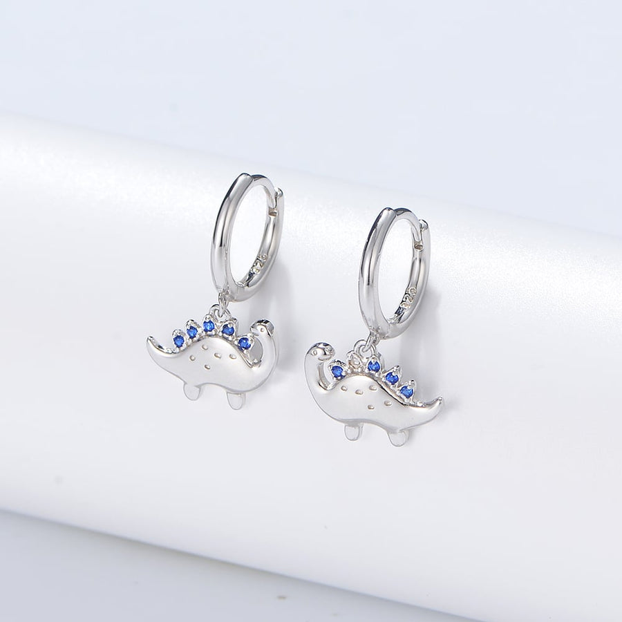 Sterling Silver Dinosaur Dangle Hoop Earrings