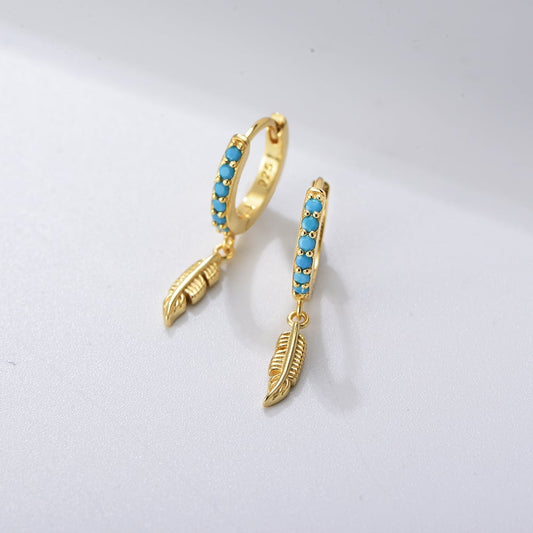 Sterling Silver Created Turquoise Hoop Earrings