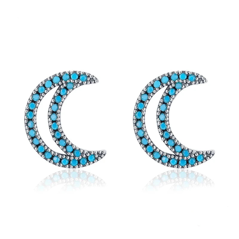 Sterling Silver Moon Stud Earrings