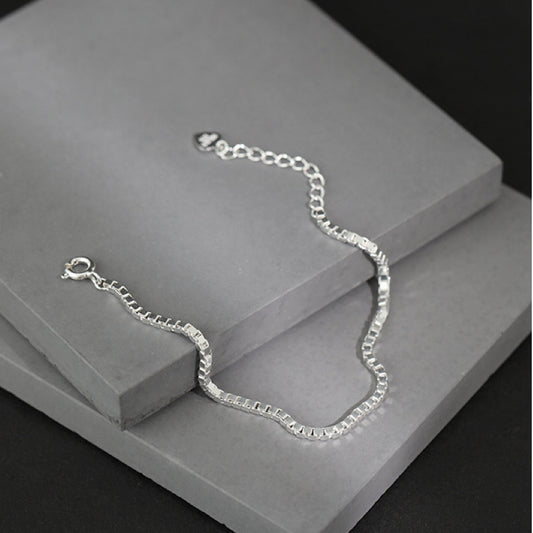 Oxidized Silver Box Chain Bracelet