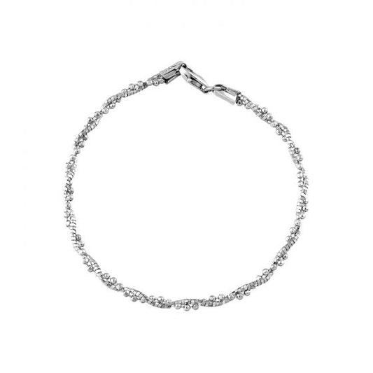 Twisted Double-Layer Bead and Tube 925 Sterling Silver Bracelet