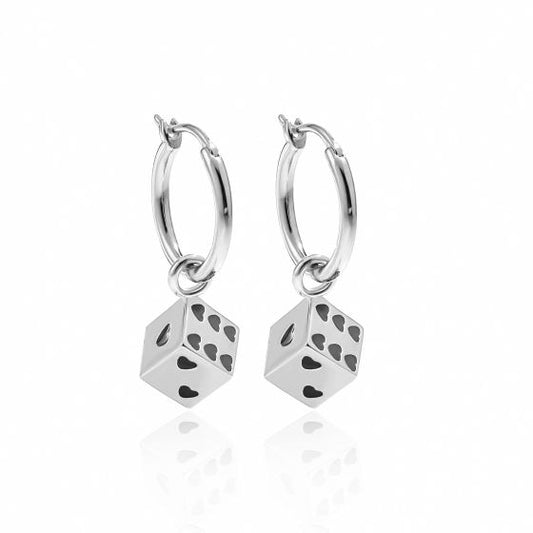 Red Heart Cubic Dice Dangling Earrings in 925 Sterling Silver