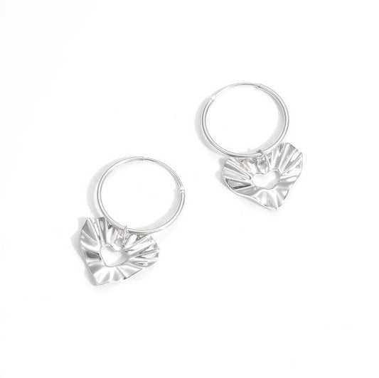 Heart Wave 925 Sterling Silver Hoop Earrings