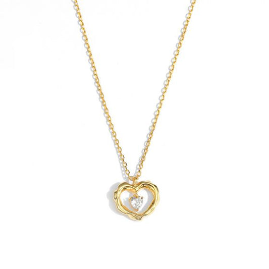 Dancing CZ Hollow Heart 925 Sterling Silver Necklace