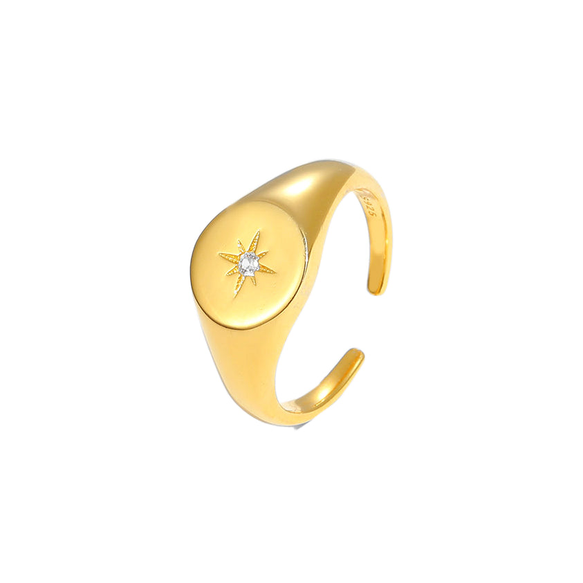 Sun and Stars Crystal Adjustable Ring, 925 Sterling Silver