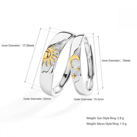 Sun Moon Dual-Color Open Band Couple Ring Set