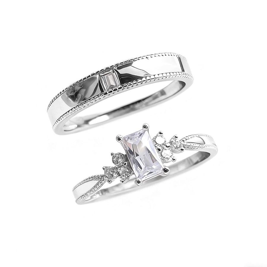 Square Zircon Matching Couple Bands, S925 Sterling Silver
