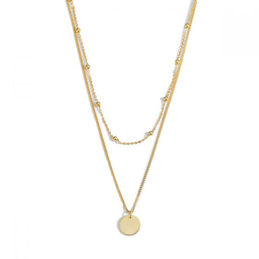 Double Bead Choker Coin Tag Necklace, 925 Sterling Silver