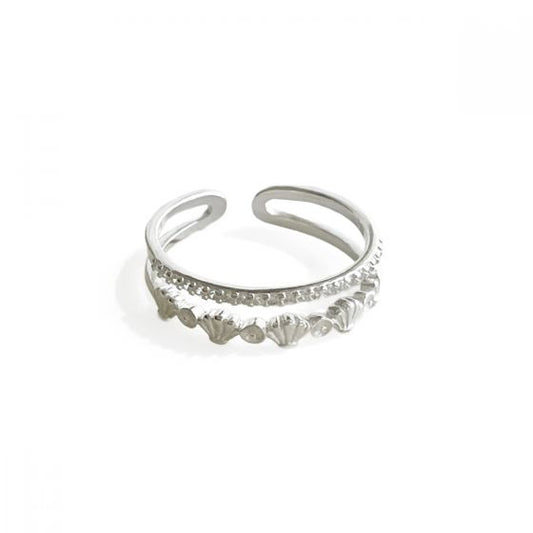 Double Layer CZ Shell Adjustable 925 Sterling Silver Ring