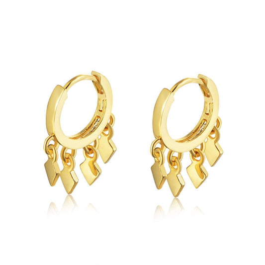 Gold Plated Tassel Huggie Hoop Earrings