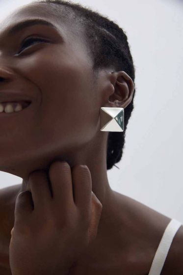 Electroformed Origami Pyramid Earrings in S999 Silver