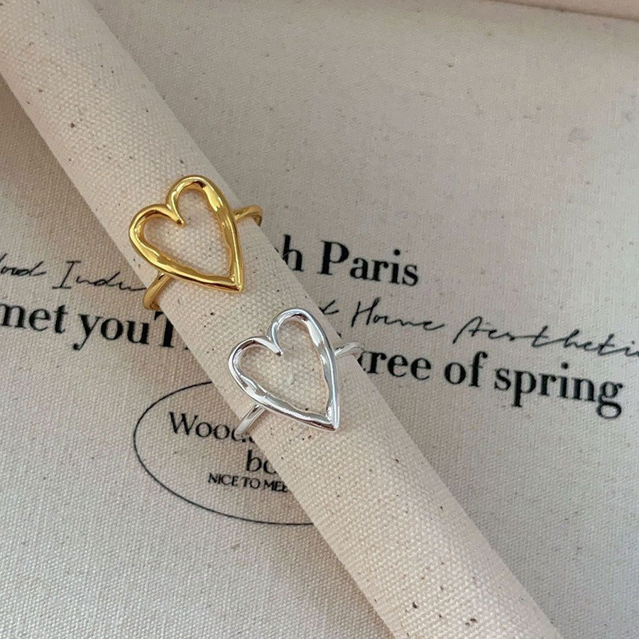 Irregular Hollow Heart Adjustable Ring in 925 Sterling Silver