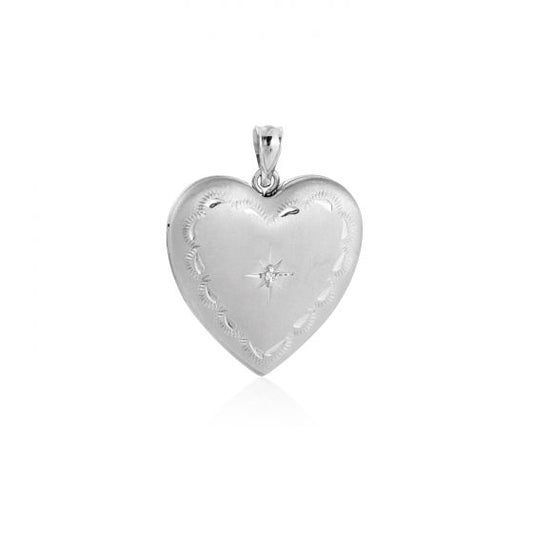 Heart Locket Pendant with CZ Star, 925 Sterling Silver