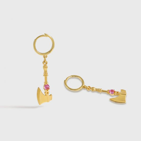 Red Heart CZ Axe Leverback Earrings, 925 Sterling Silver