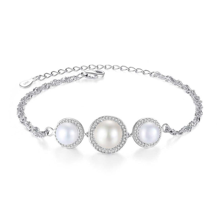 Three Cultured Pearl Bracelet, 18K Gold-Plated 925 Sterling Silver