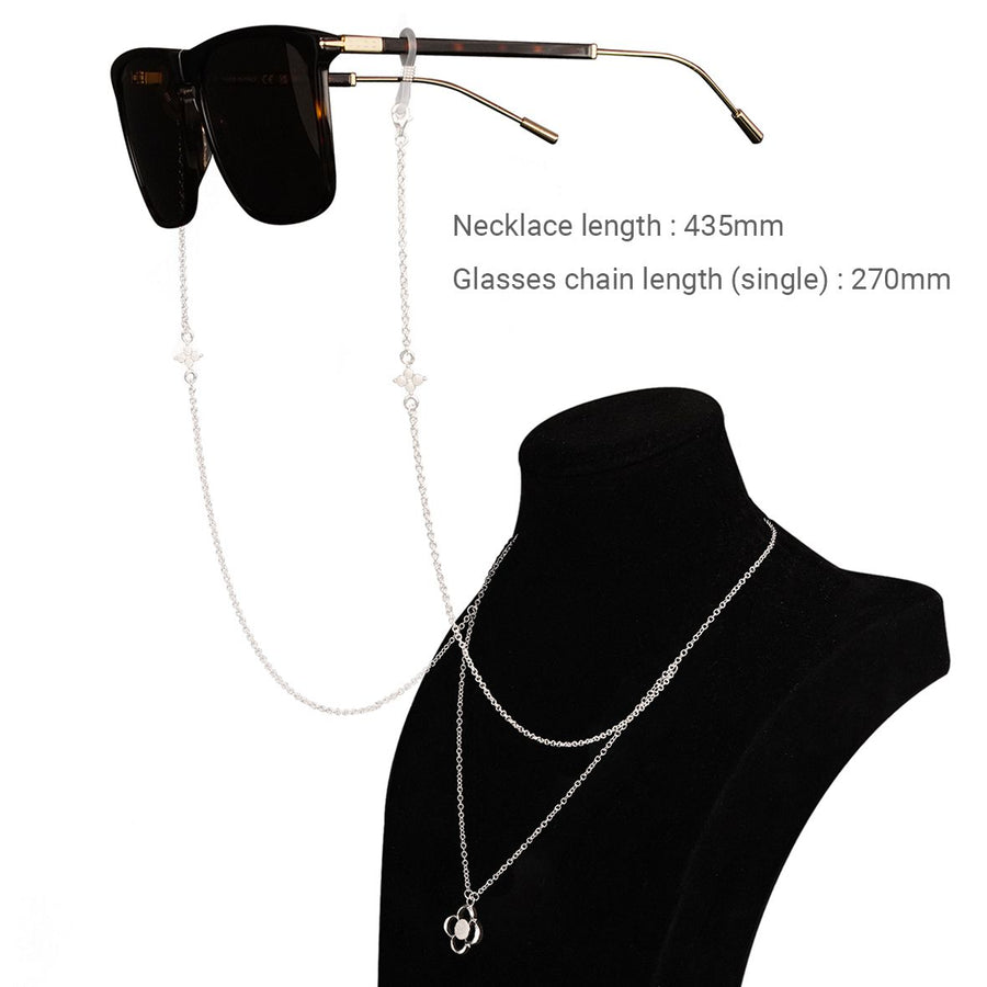 Four-Leaf Clover Eyeglass Chain with Mother of Shell 925 Sterling Silver