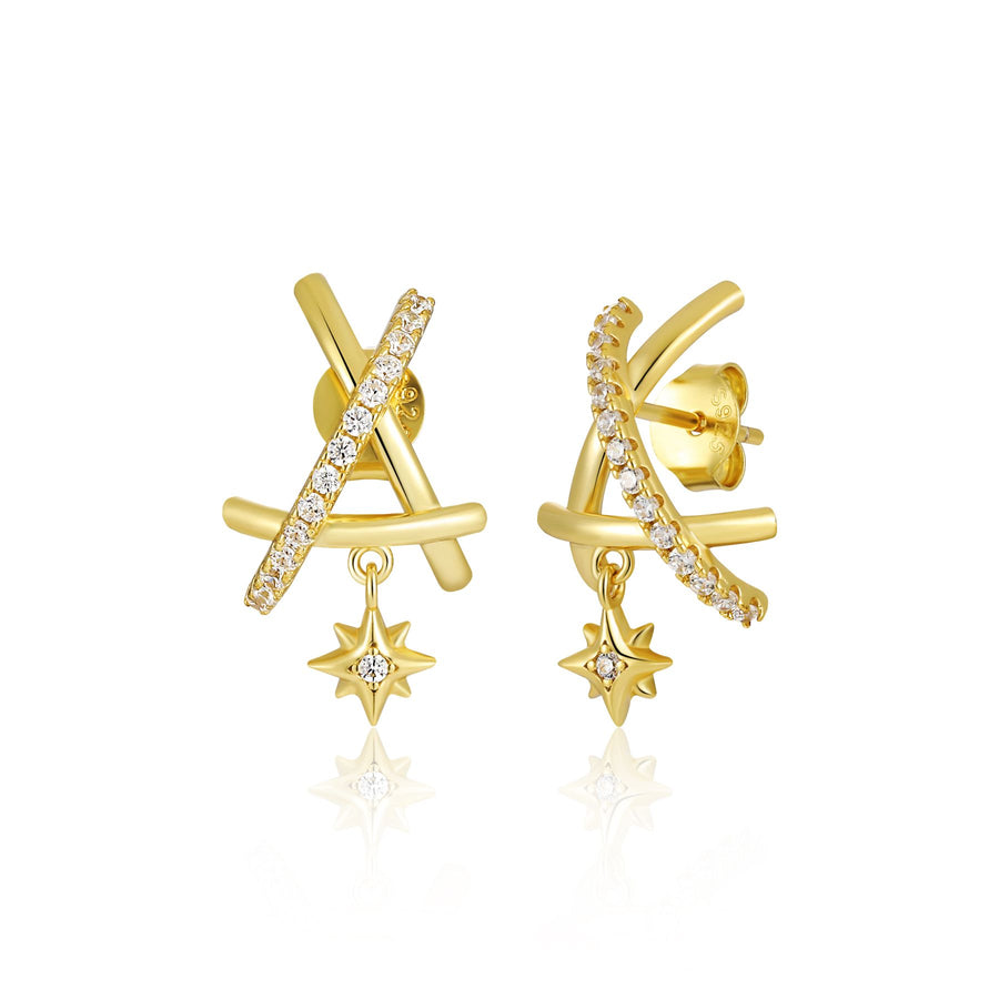 Crystal Sun Drop Irregular Triangle 925 Sterling Silver Earrings