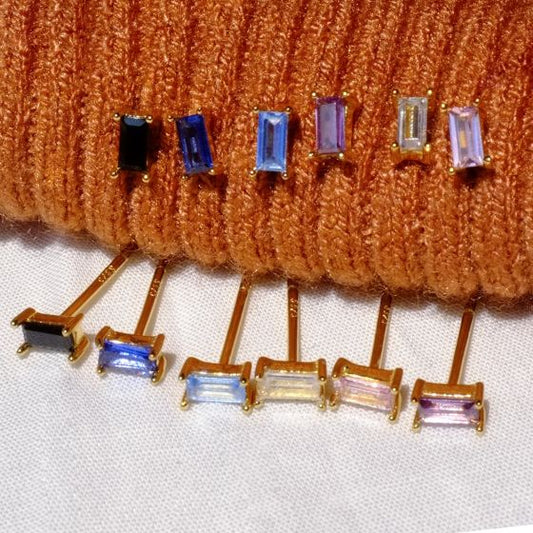 Simple Geometry CZ Rectangle Stud Earrings