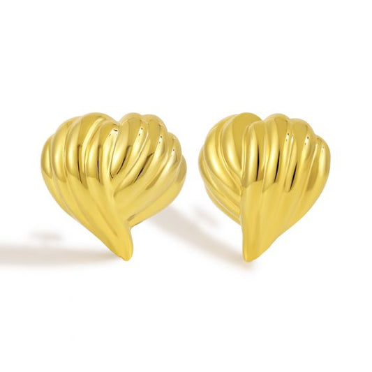 Office Lines Cross Heart Sterling Silver Stud Earrings