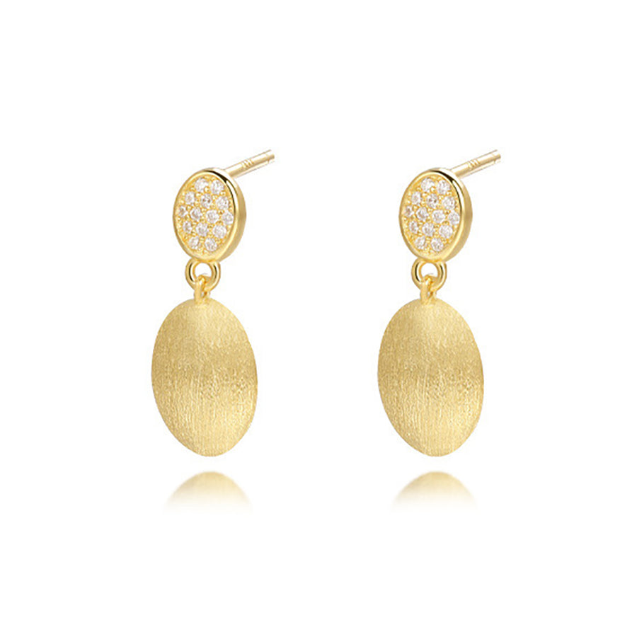 Gold Plated Sterling Silver Brushed Drop Earrings