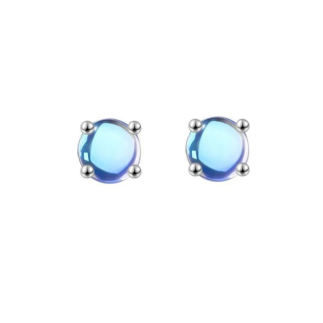 Sterling Silver Round Moonstone Stud Earrings