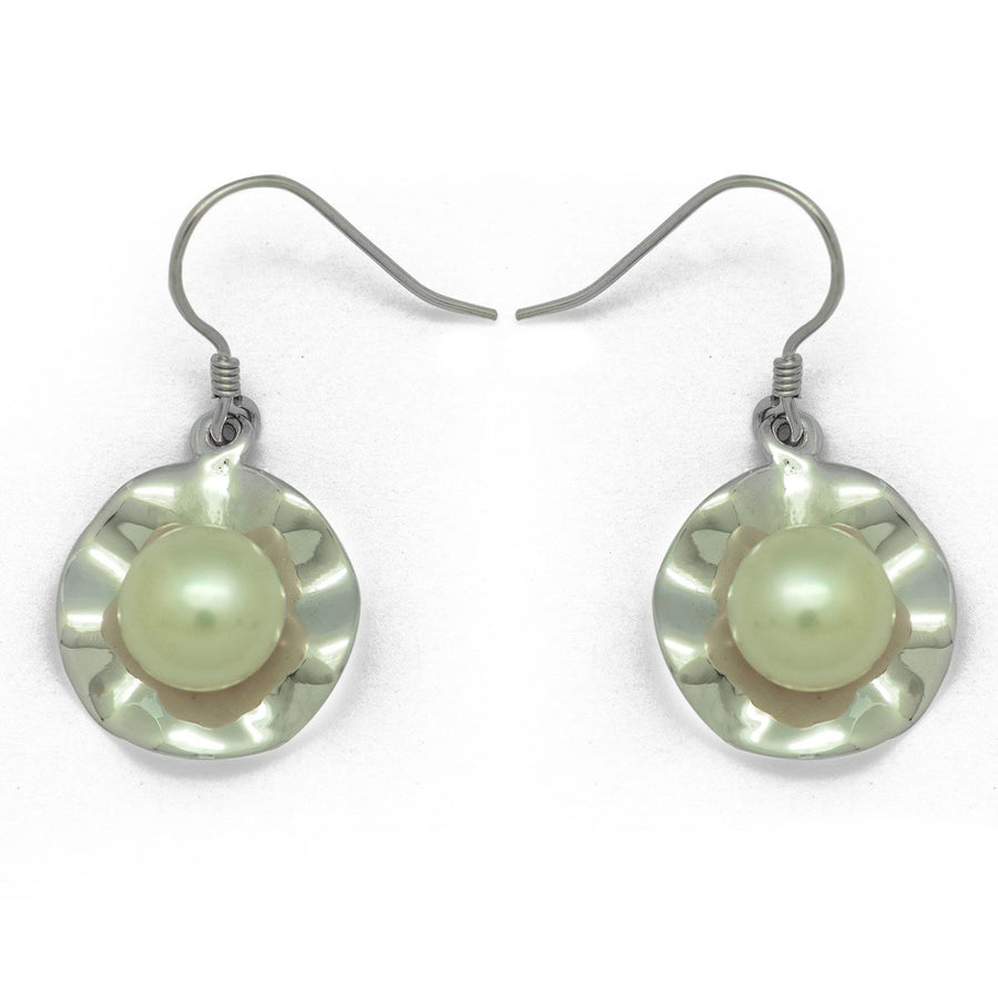 Natural Leaf Sterling Silver Pearl Drop Earrings