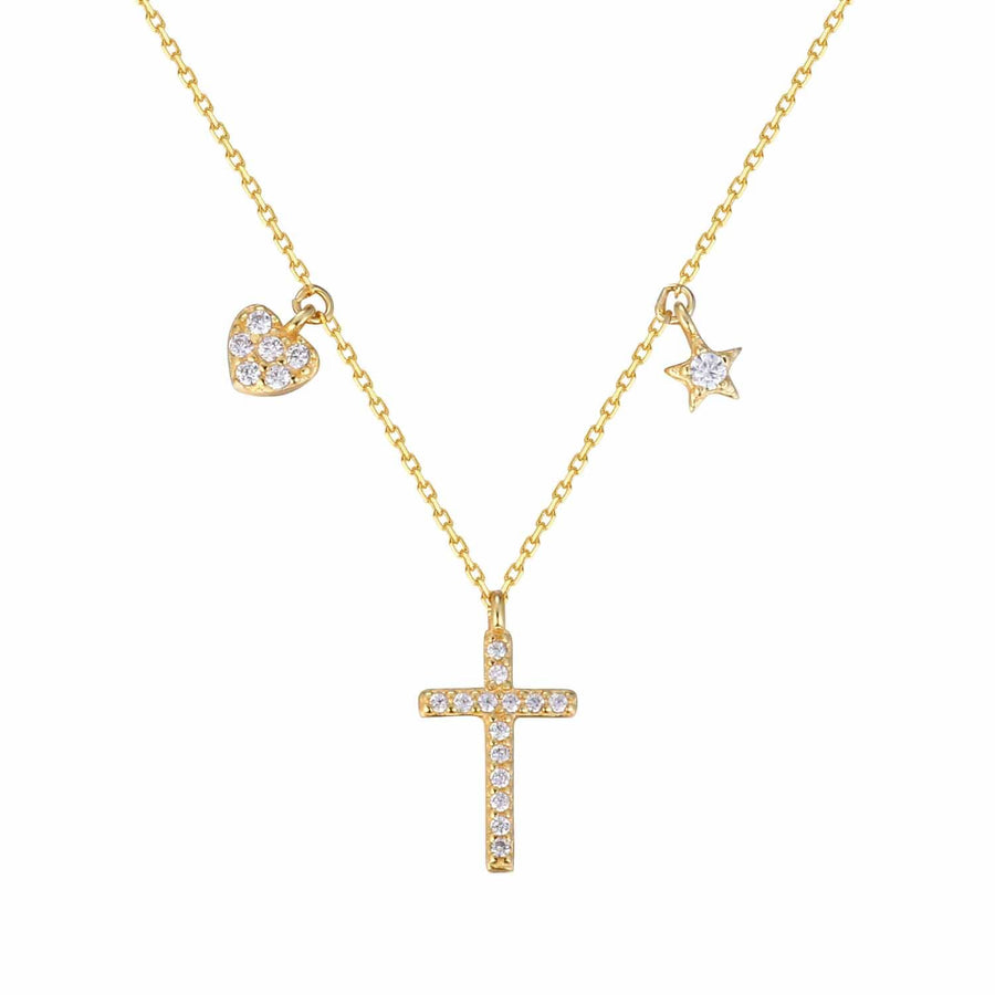 Crystal Cross Heart Star 925 Sterling Silver Necklace