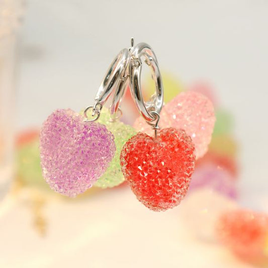 Sweet Colorful Heart Candy 925 Sterling Silver Hoop Earrings