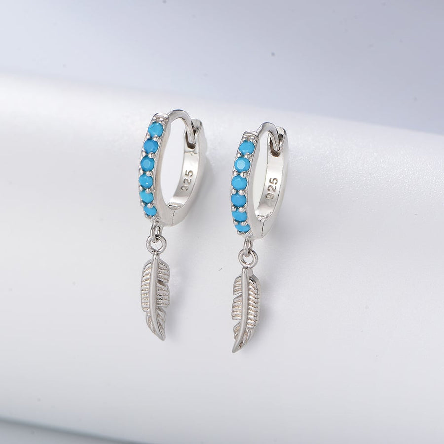 Sterling Silver Created Turquoise Hoop Earrings