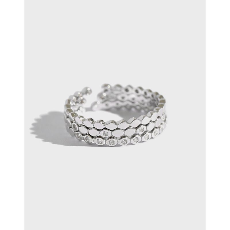 Three Crystal Hive Adjustable Stacker Ring, 925 Sterling Silver