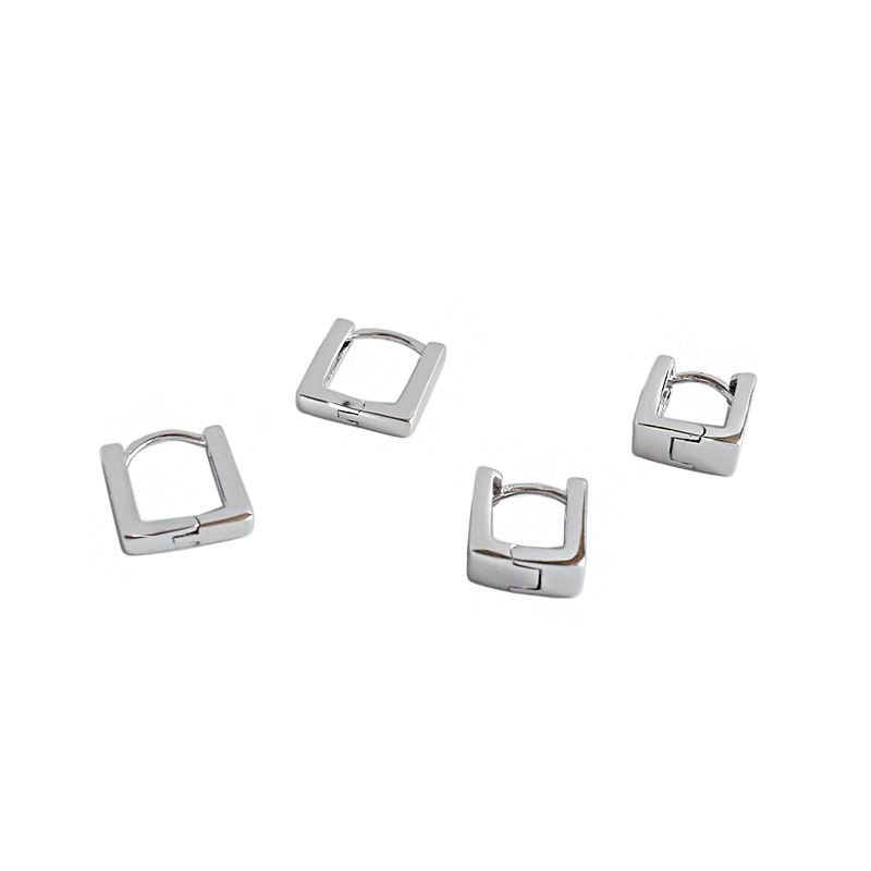 Classic Hollow Square 925 Sterling Silver Hoop Earrings