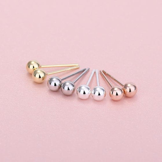 Round Bean Ball Sterling Silver Stud Earrings