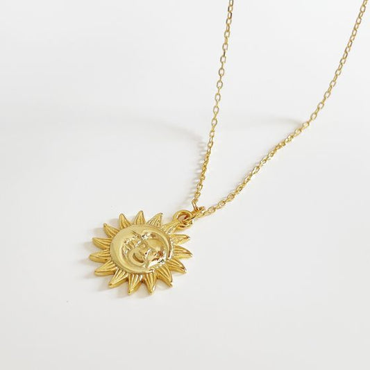 Moon Design Necklace, 925 Sterling Silver, Yellow Gold Finish