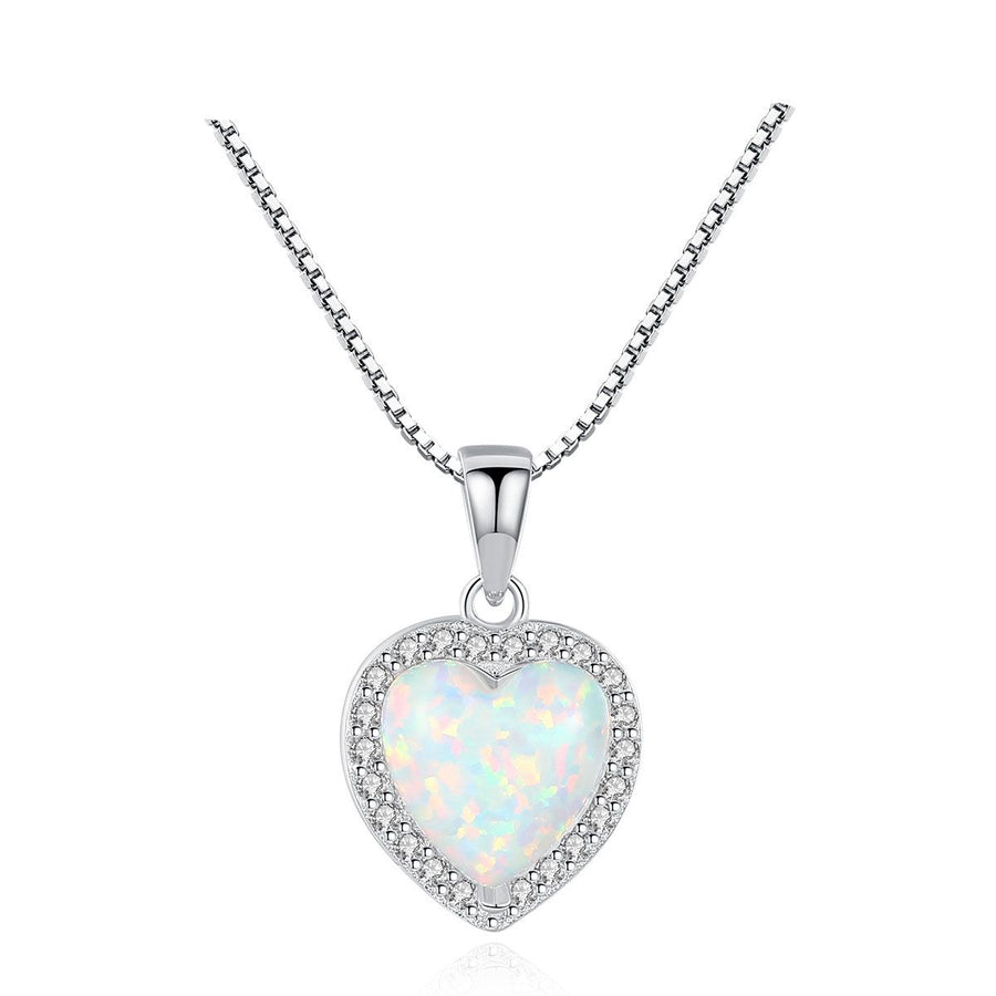 Heart Created Opal Necklace in 925 Sterling Silver
