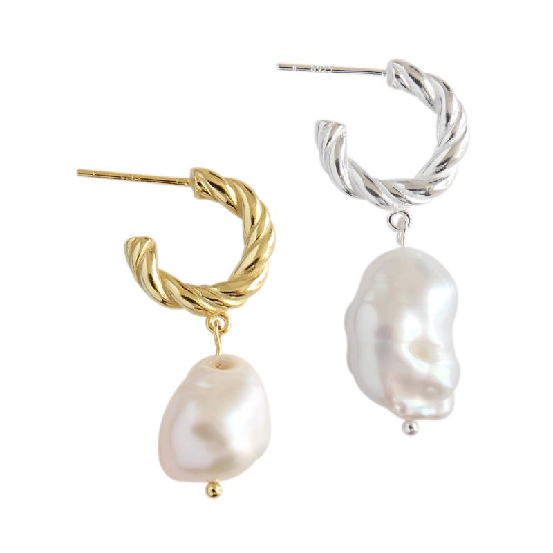Shell Pearl Twisted Hoop Earrings
