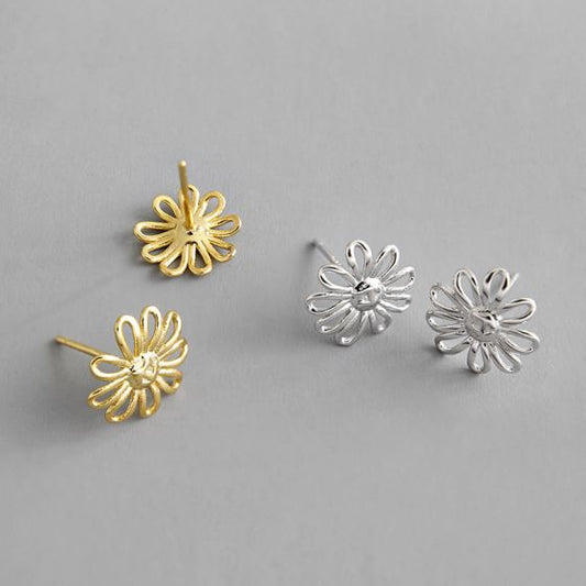 Hollow Sunflower 925 Sterling Silver Stud Earrings