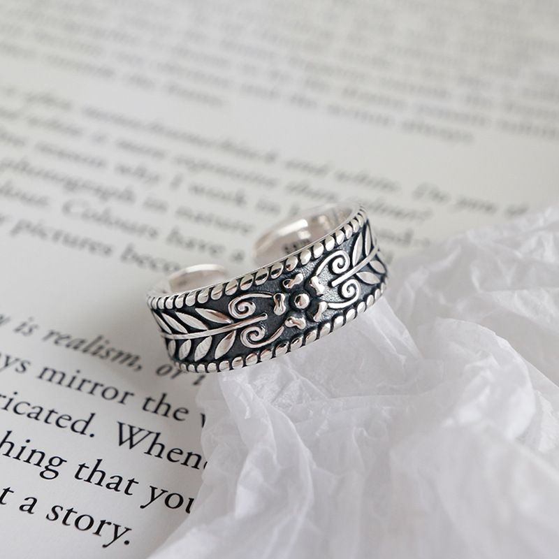 Vintage Olive Leaves 925 Sterling Silver Adjustable Ring