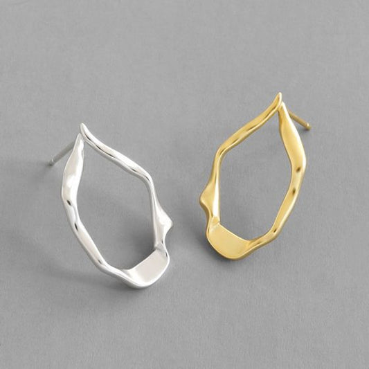 Irregular Oval Circle Sterling Silver Stud Earrings