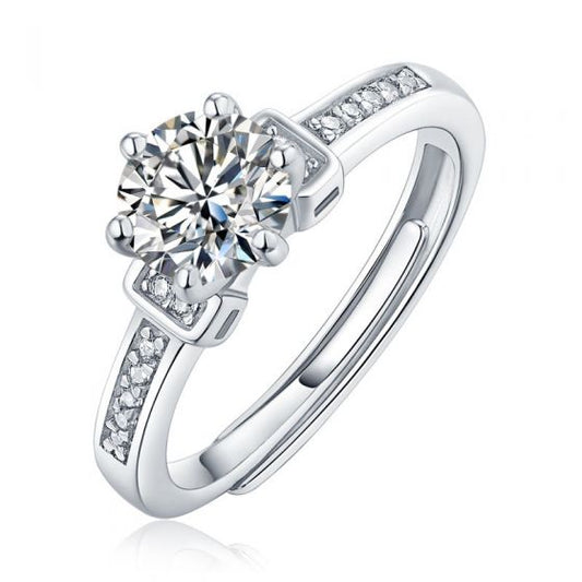 Masculine Six Claw Moissanite CZ Adjustable Ring