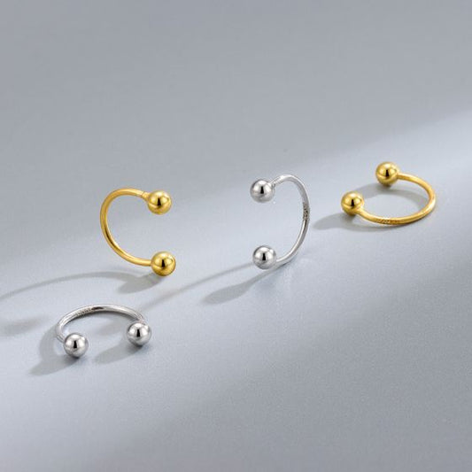 Dual Beads C-Shape 925 Sterling Silver Stud Earrings