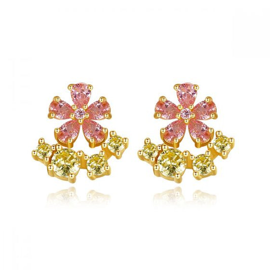 Pink CZ Flower Stud Earrings in 925 Sterling Silver