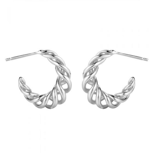 Twisted Lines C-Shape Sterling Silver Stud Earrings