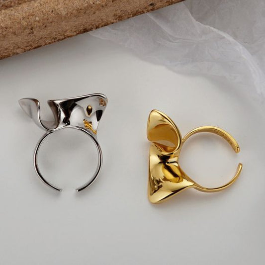 Irregular Twisted Wave Sterling Adjustable Ring