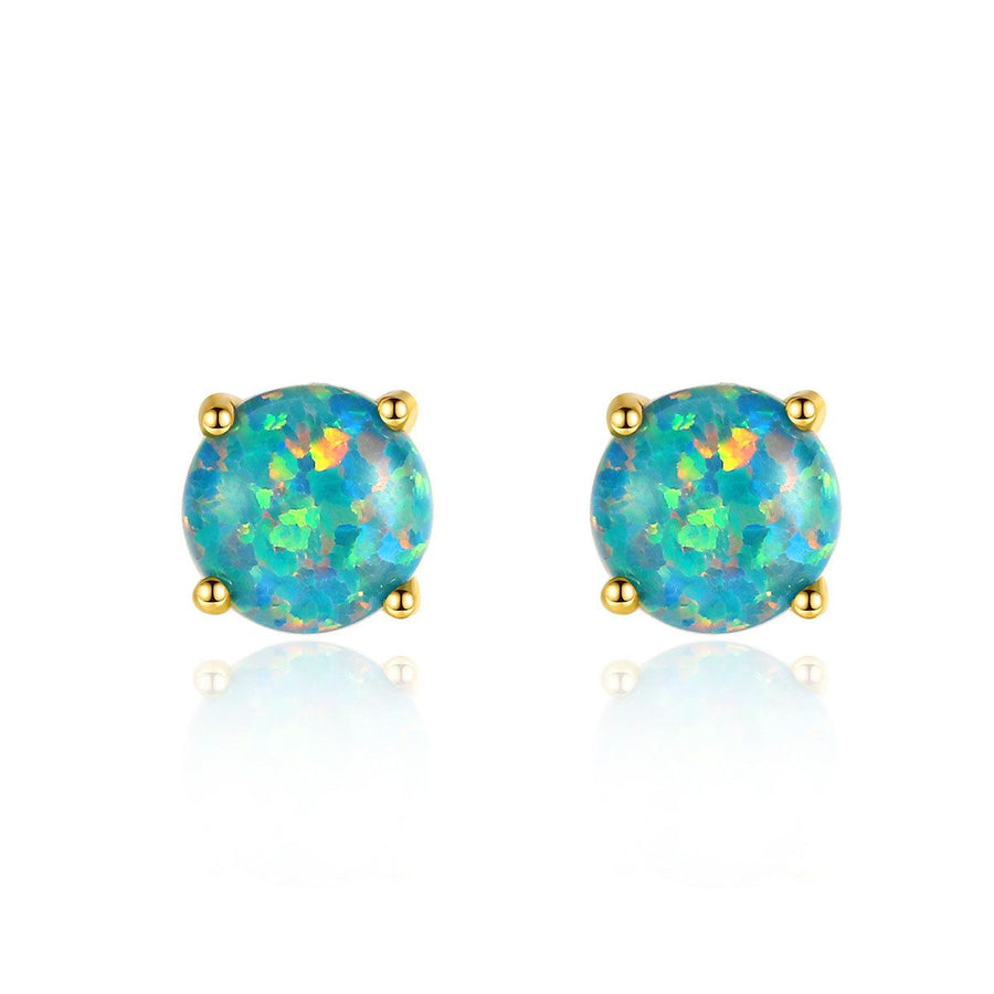 Round Created Opal Sterling Silver Stud Earrings