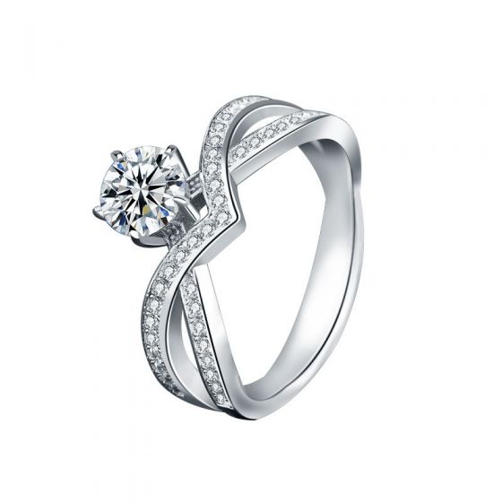 Six-Claw Round Moissanite Crown Cross Adjustable Ring