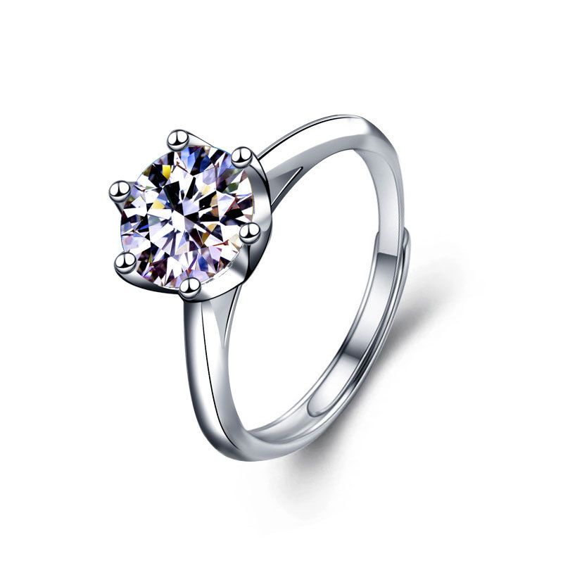 Minimalist Six-Claw Moissanite Adjustable Promise Ring