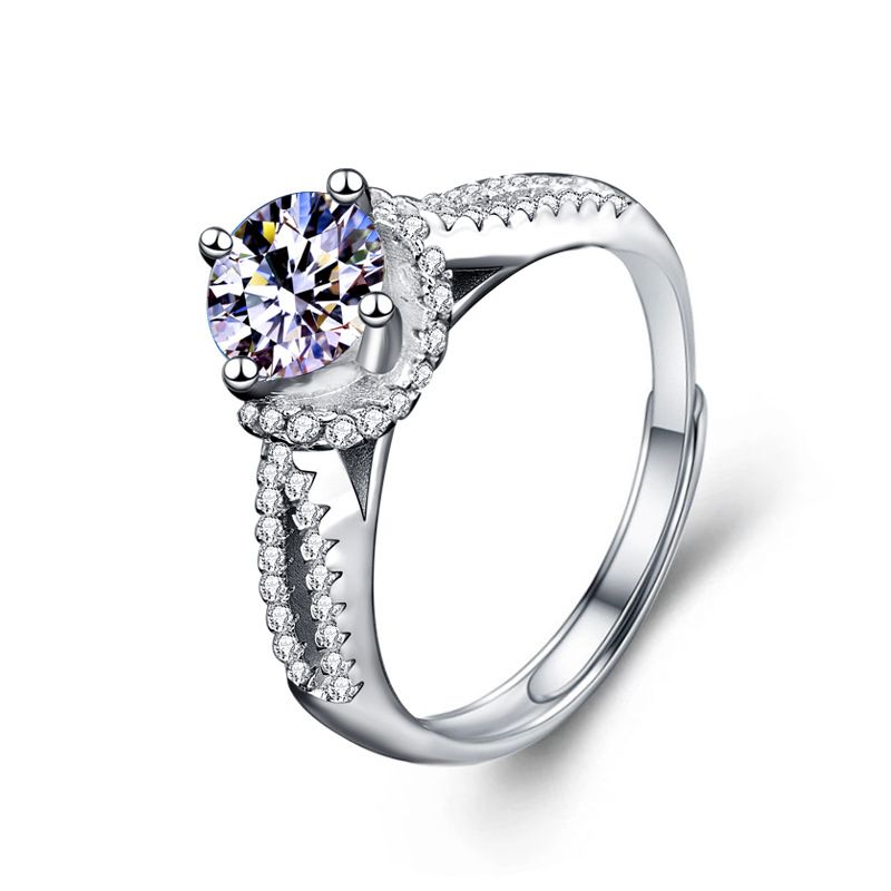 Round Moissanite Babysbreath Adjustable 925 Sterling Silver Ring