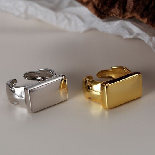 Glossy Geometry Rectangle Sterling Silver Adjustable Ring